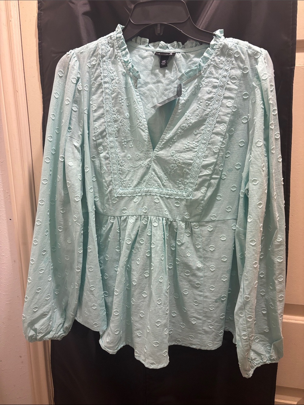 torrid Mint Blue Swiss Dot Lace-Trim Peasant Top
